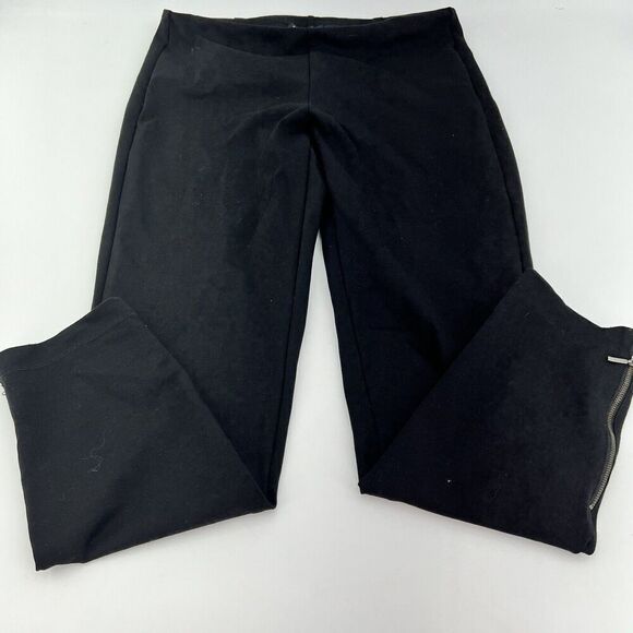 Eileen Fisher Black Stretch Knit Pants Pull On Cropped Ankle Zip, Size S - Picture 1 of 4